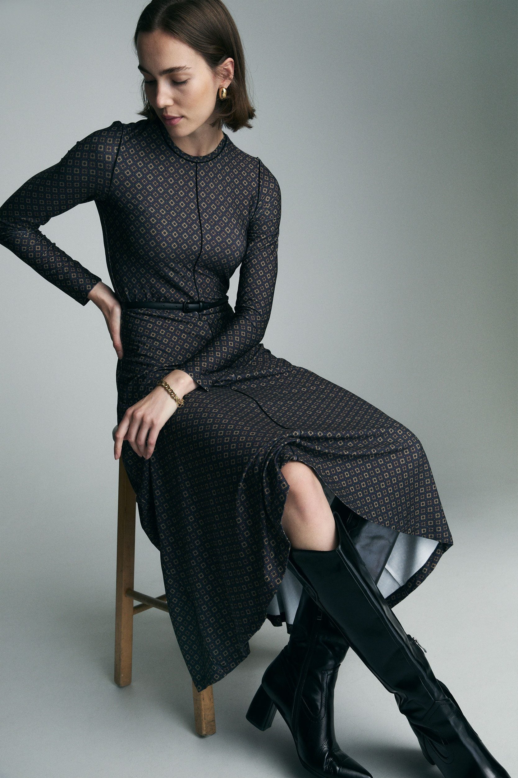 Jersey crew neck maxi dress