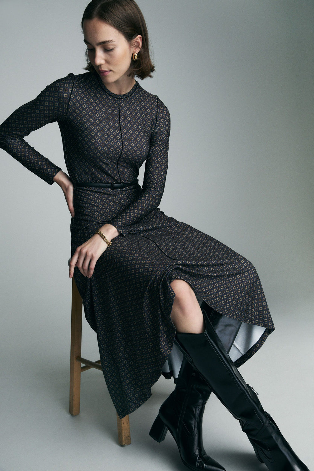 Jersey crew neck maxi dress