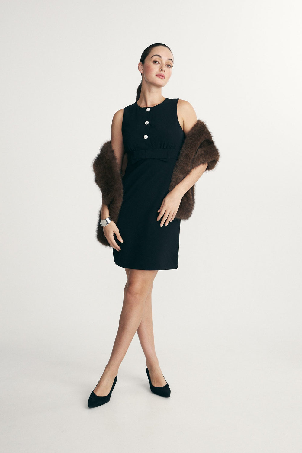 Dress with pearl buttons