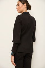 Fitted Bouble-Breasted Ponte Blazer With Ribbed Cuffs