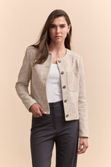 Tweed jacket with applied pockets