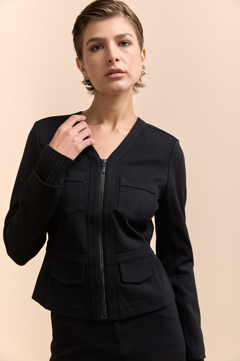 Ponte jacket with removable cuffs