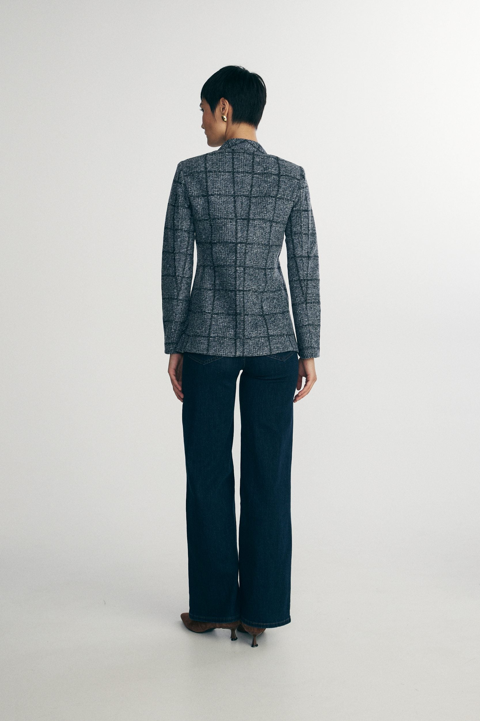 Plaid fitted stretch blazer