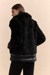 Boucle & quilted leather coat