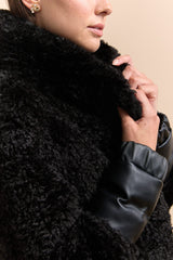 Boucle & quilted leather coat