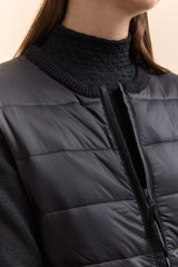 Quilted bomber with knit sleeves