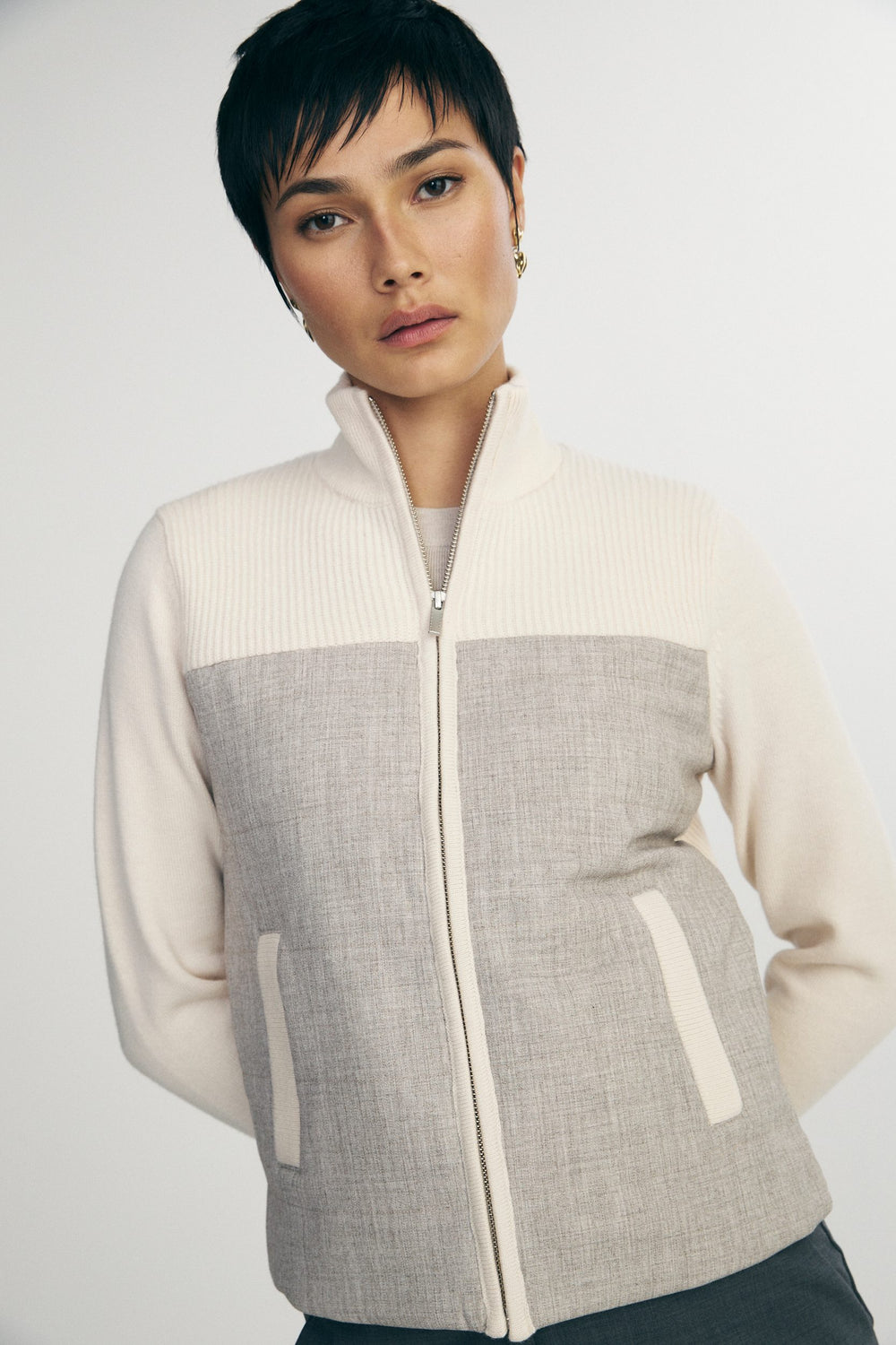 Quilted and knit jacket