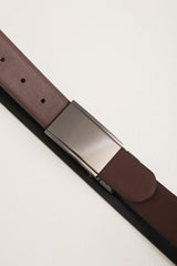 Plate buckle reversible leather belt