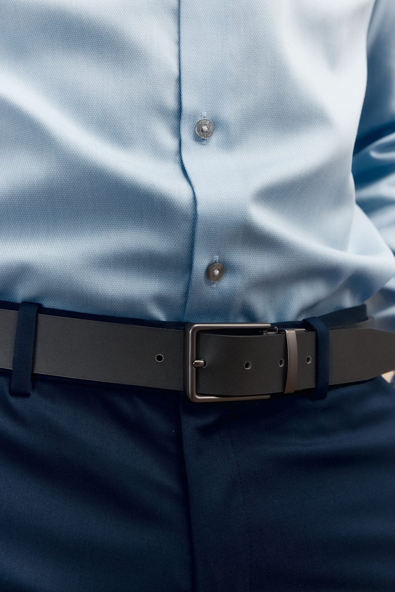 Suede and leather reversible belt