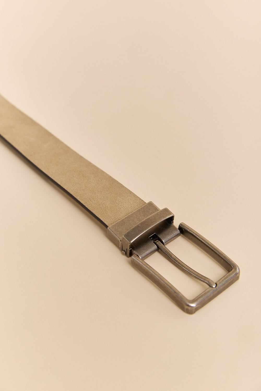 Suede and leather reversible belt