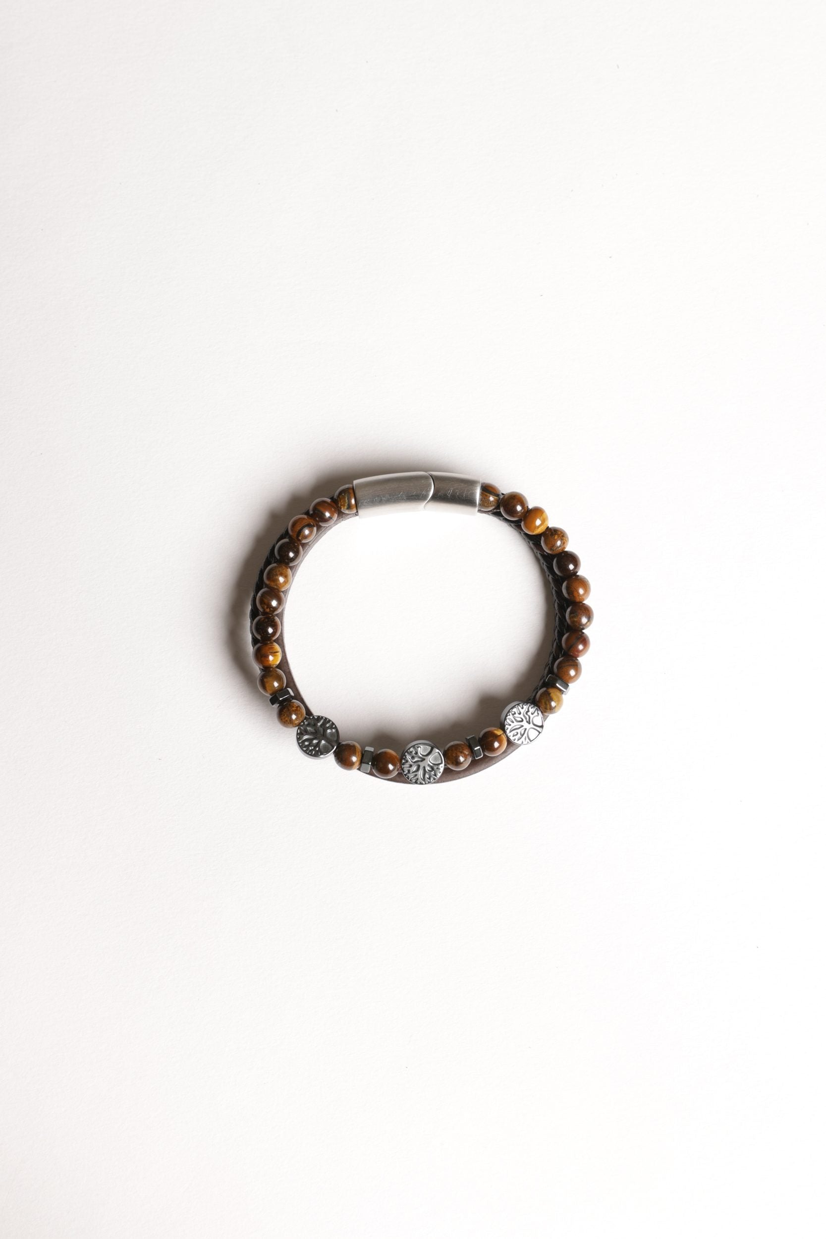 Multi row leather & beads bracelet