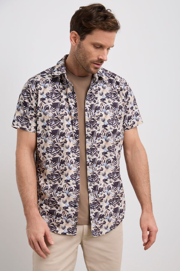 Printed poplin semi-fitted shirt