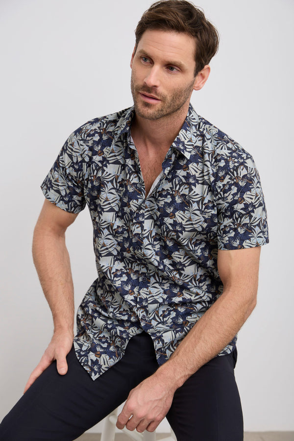 Printed poplin semi-fitted shirt