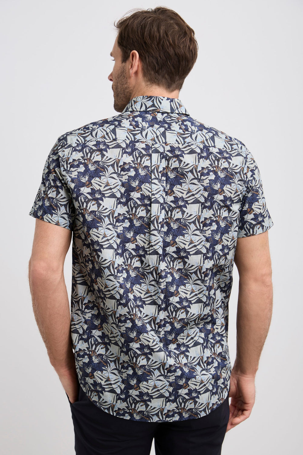 Printed poplin semi-fitted shirt