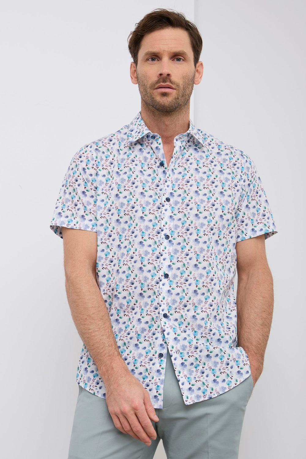 Printed poplin fitted shirt