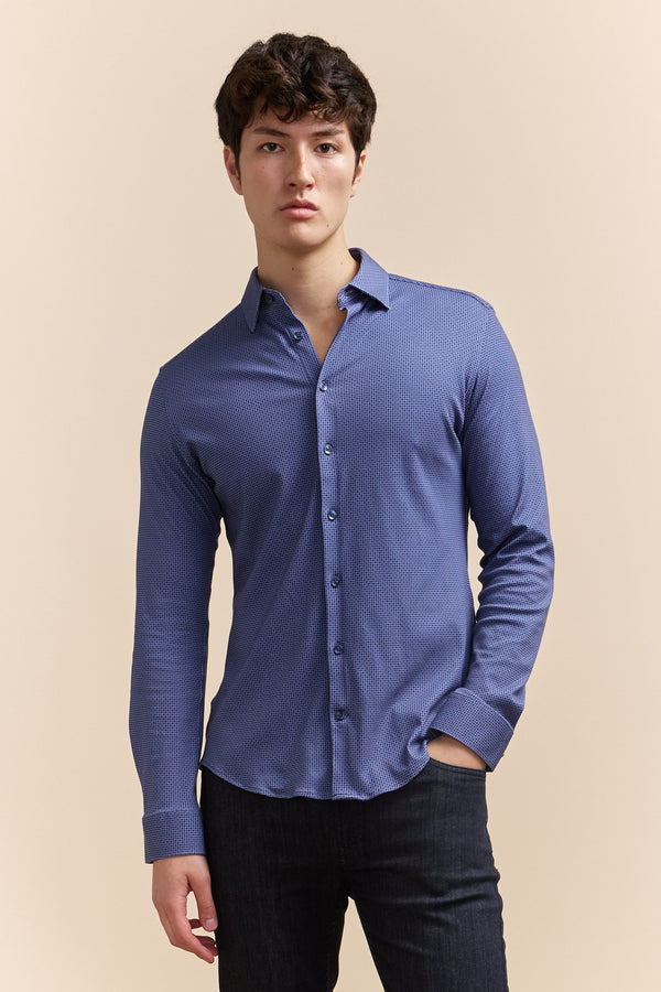 Extra-fitted micro pattern jersey shirt