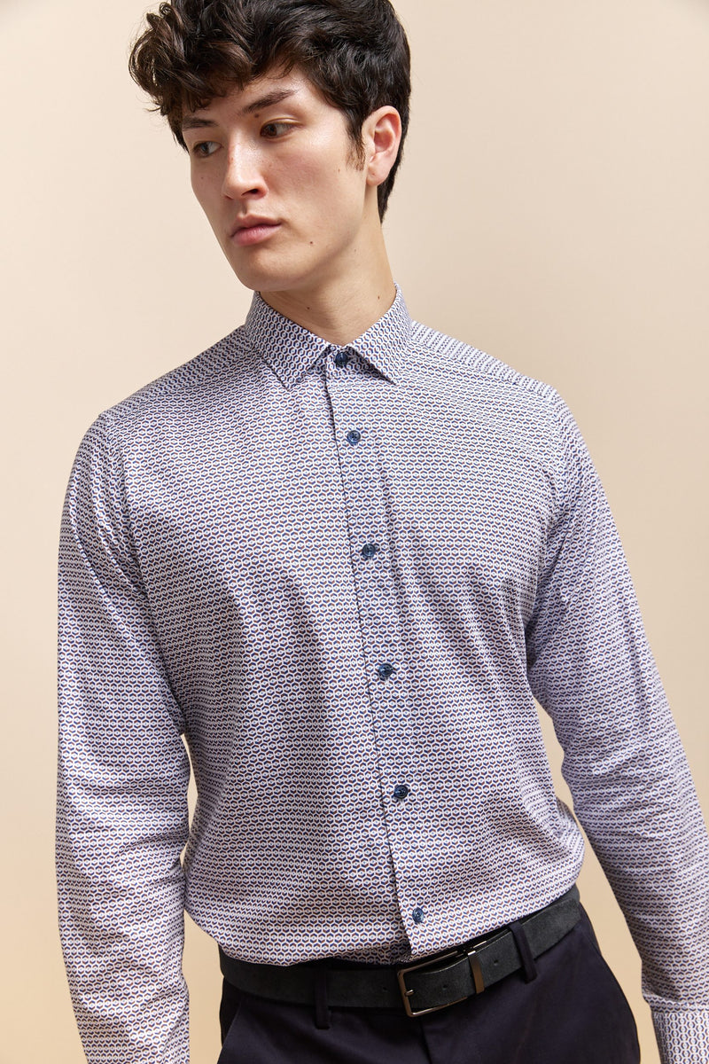 Printed poplin semi-fitted shirt