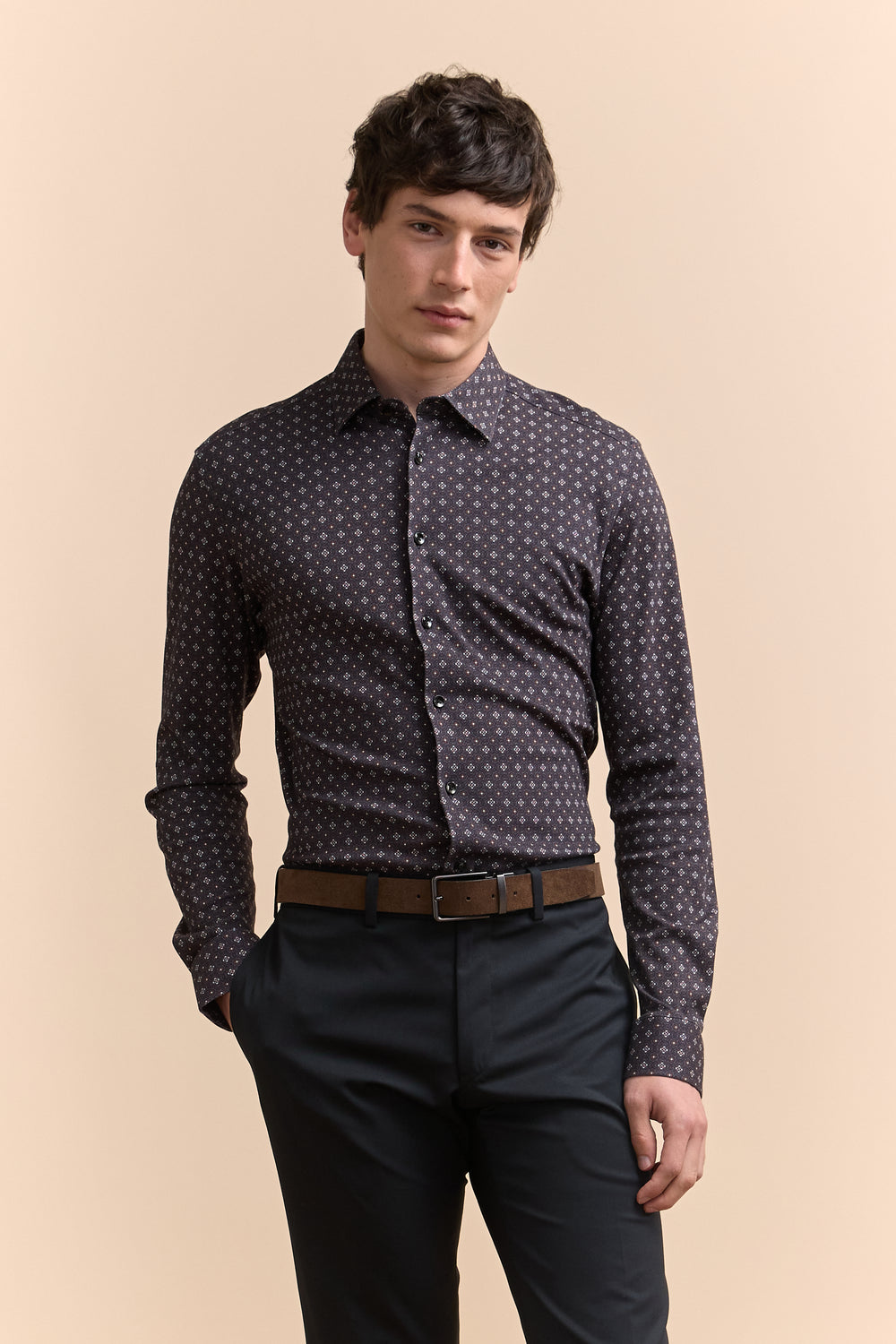 Extra-Fitted Micro Pattern Jersey Shirt