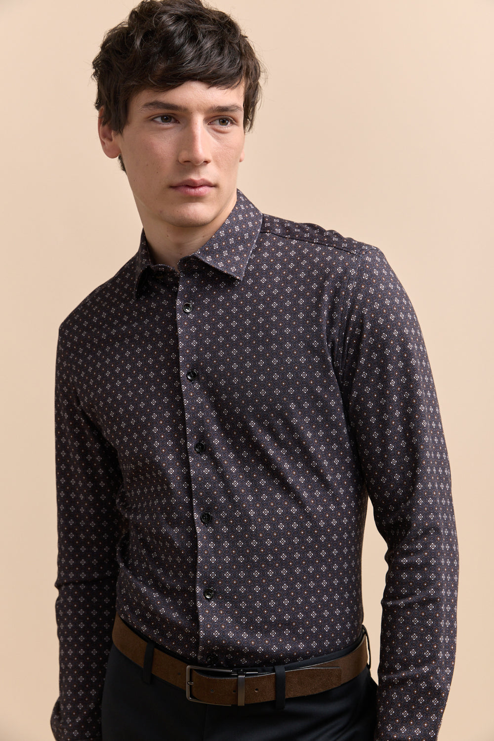 Extra-Fitted Micro Pattern Jersey Shirt