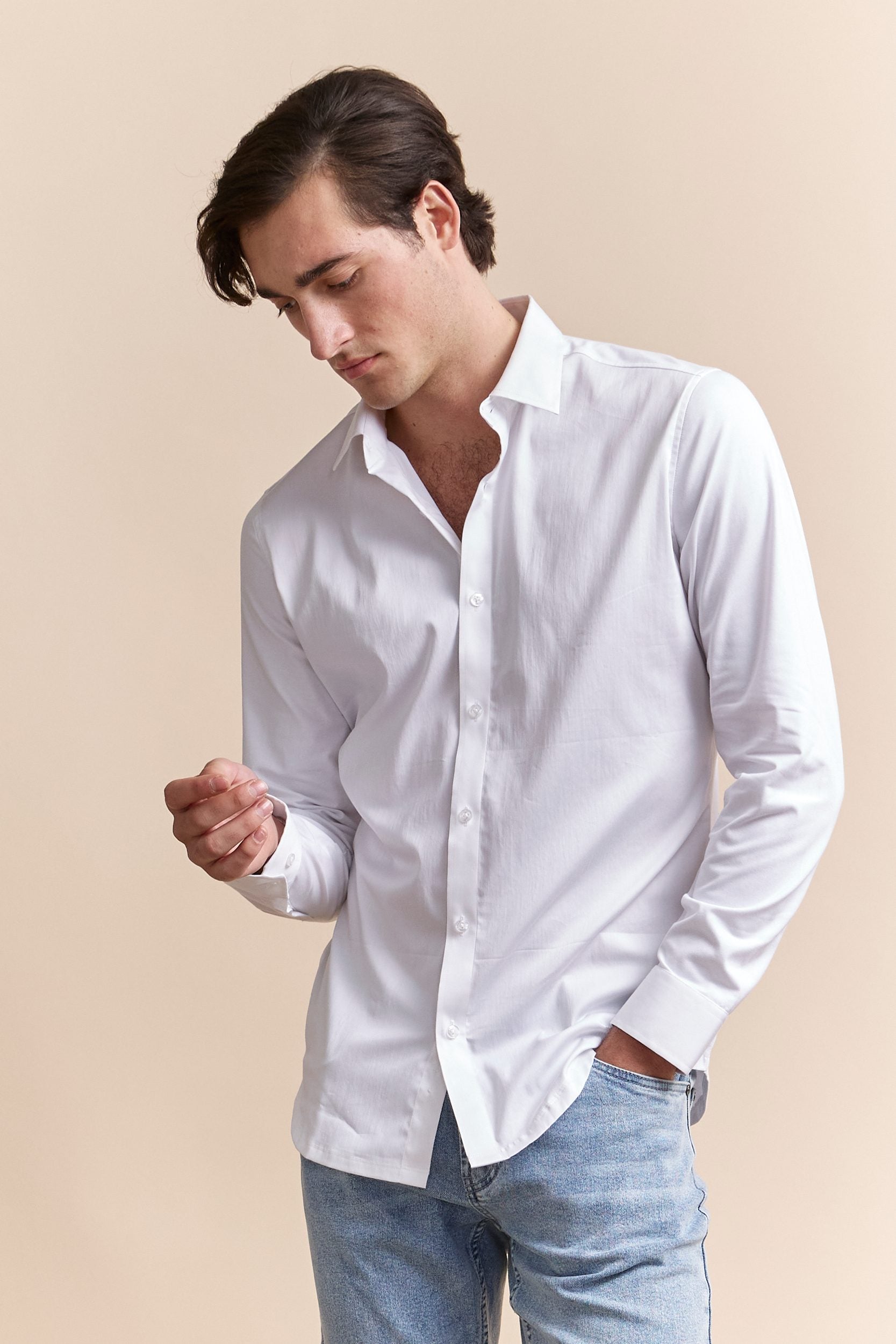 Jersey back & sleeve fitted shirt