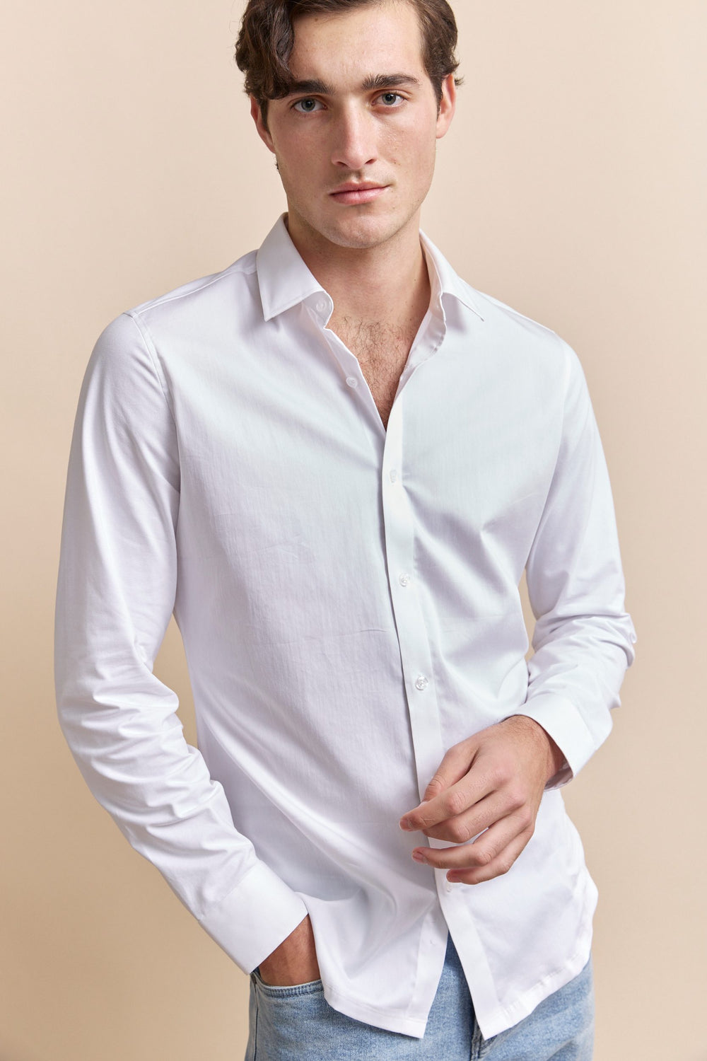 Jersey back & sleeve fitted shirt
