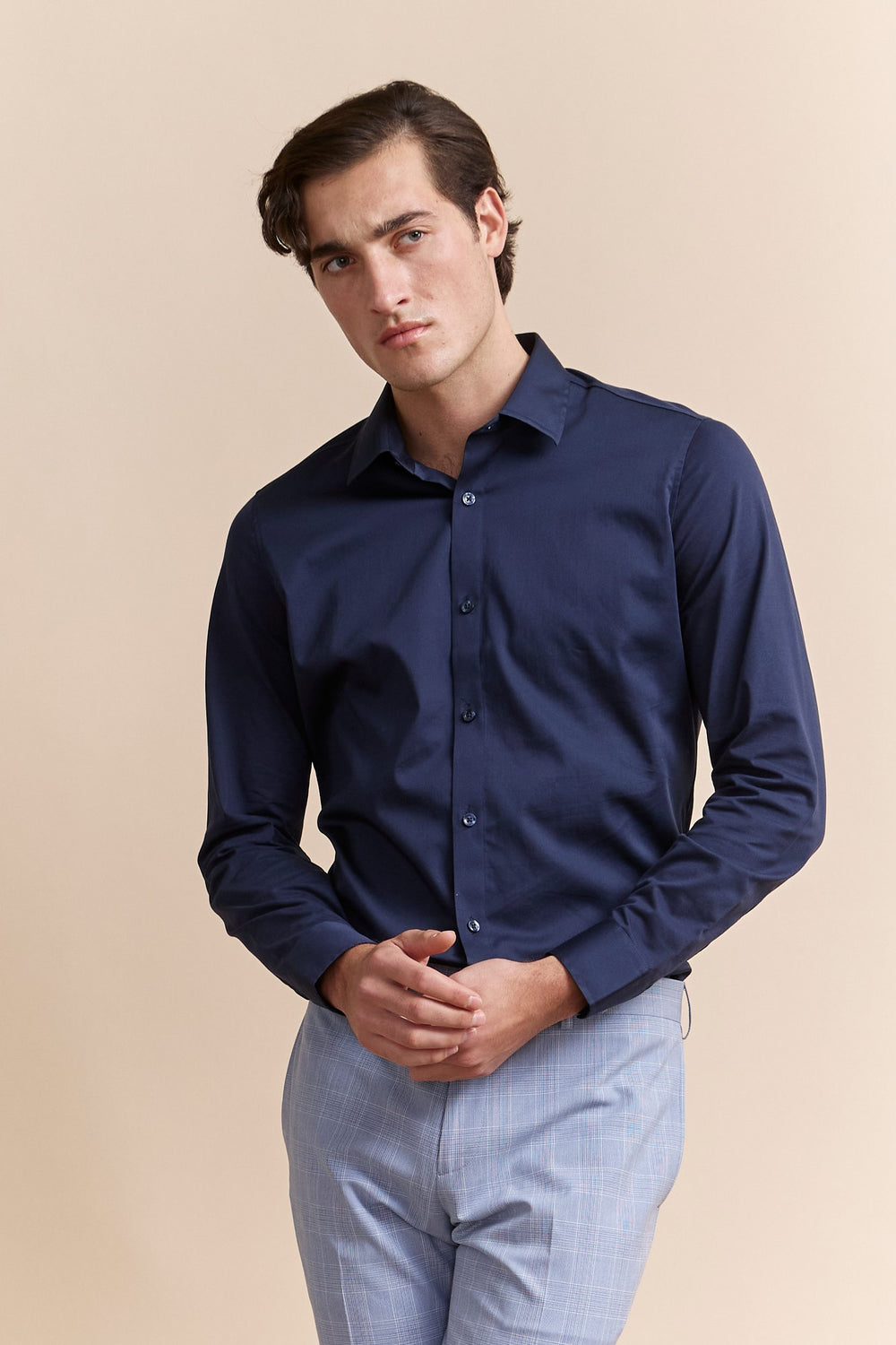 Jersey back & sleeve fitted shirt