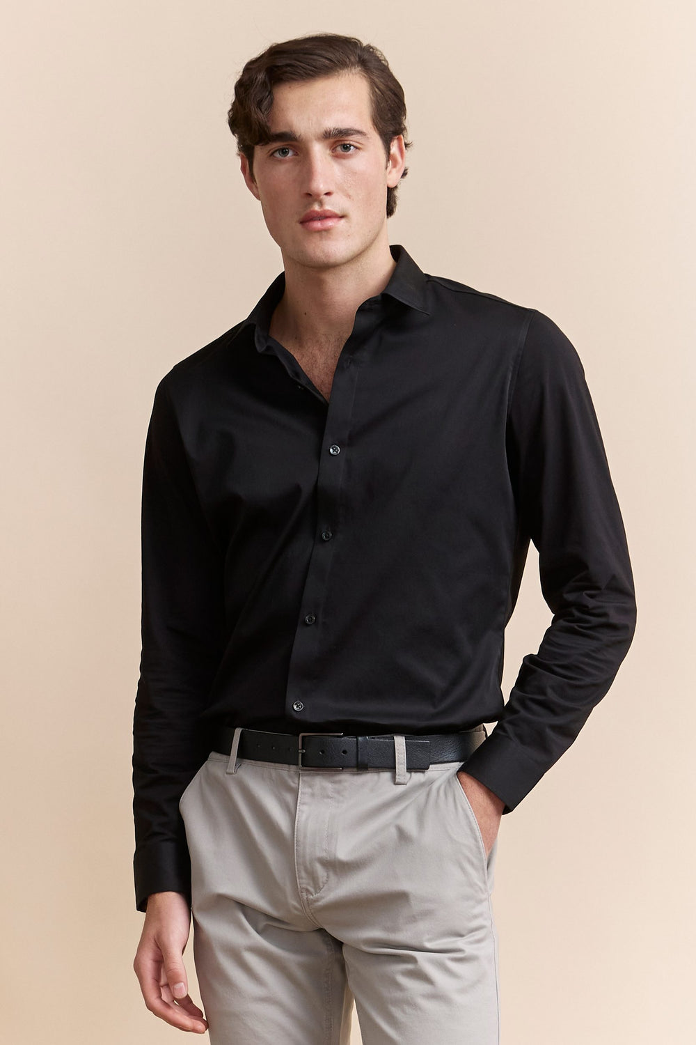 Jersey back & sleeve fitted shirt