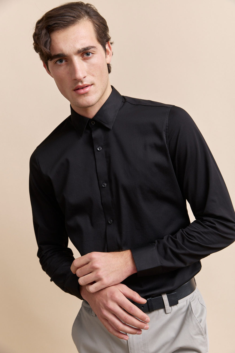 Jersey back & sleeve fitted shirt