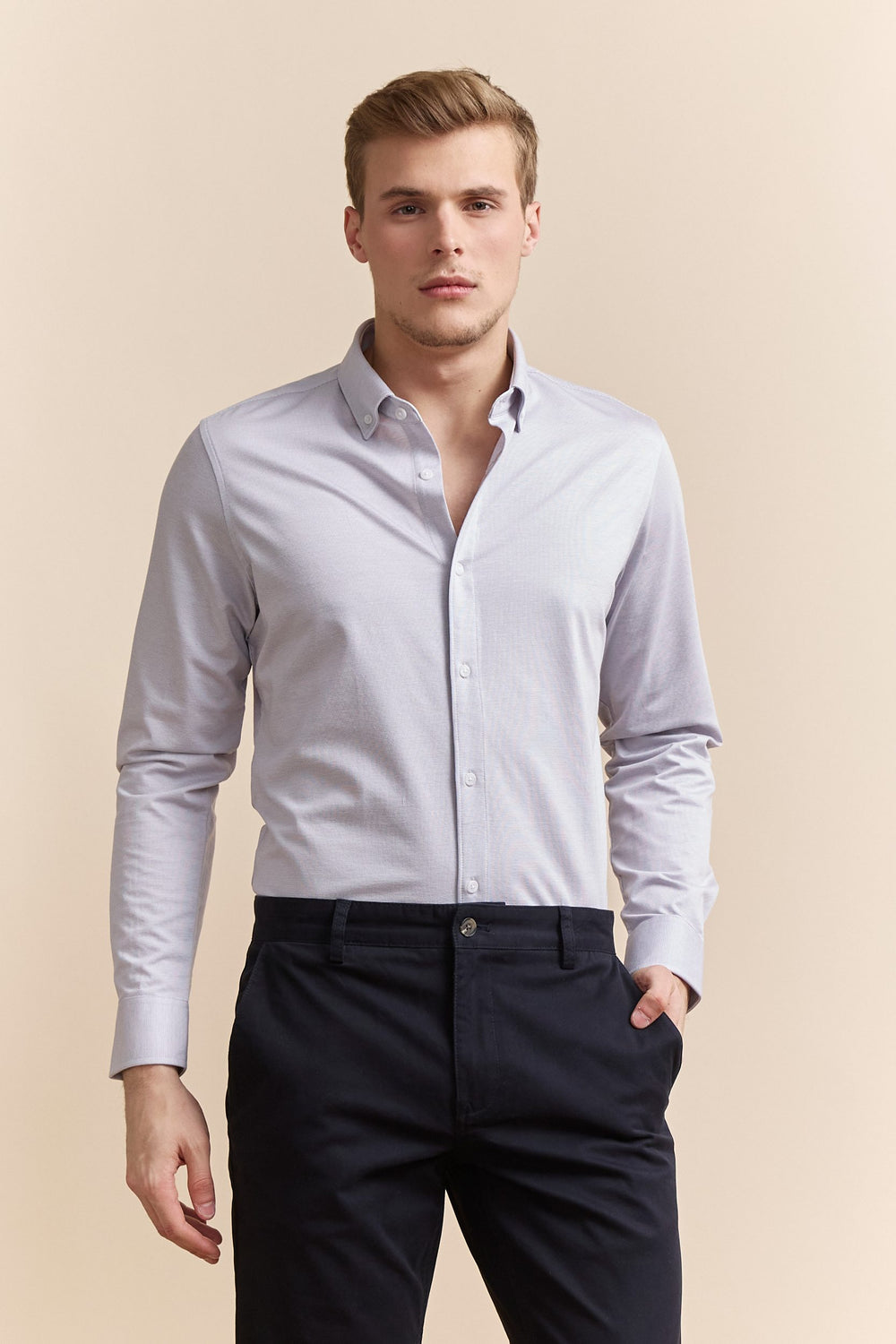 Micro check jersey Fitted shirt