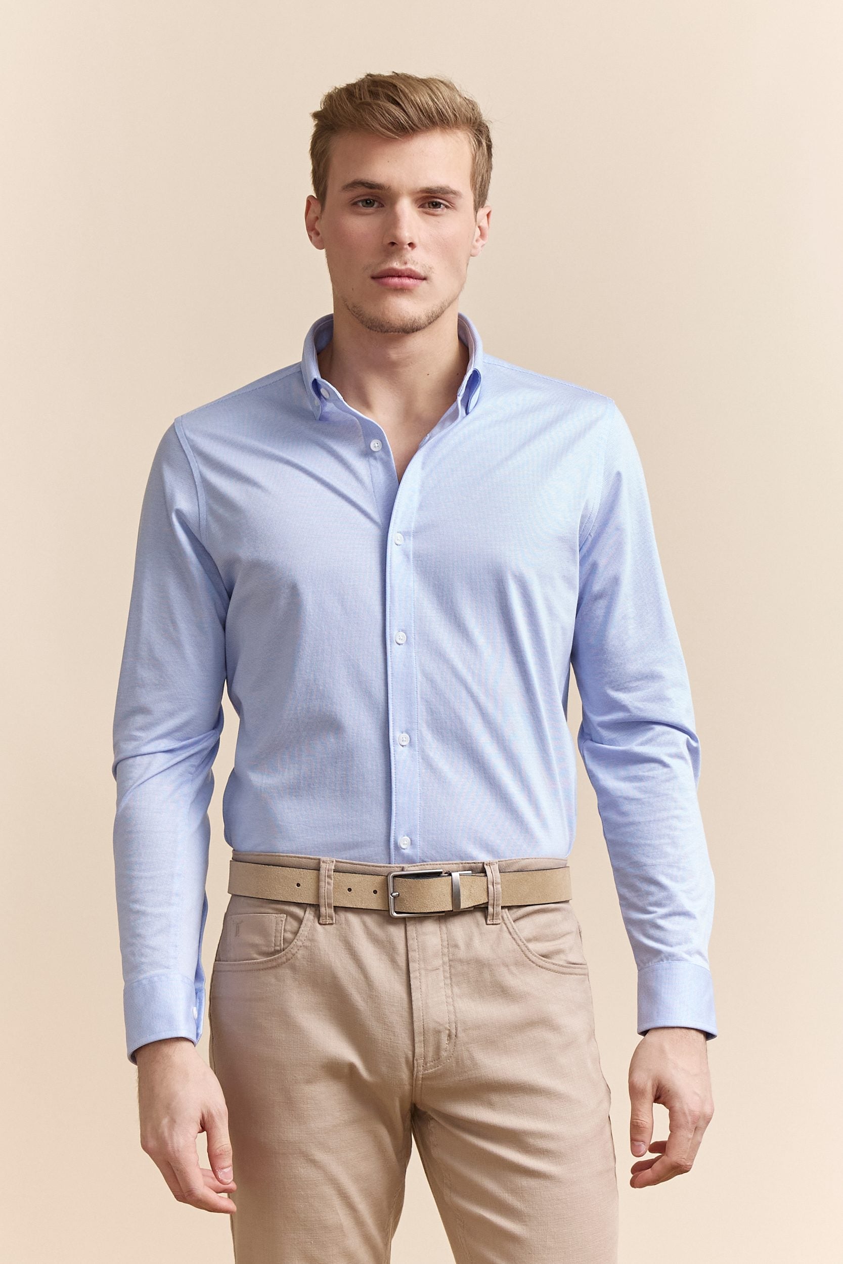 Micro check jersey Fitted shirt