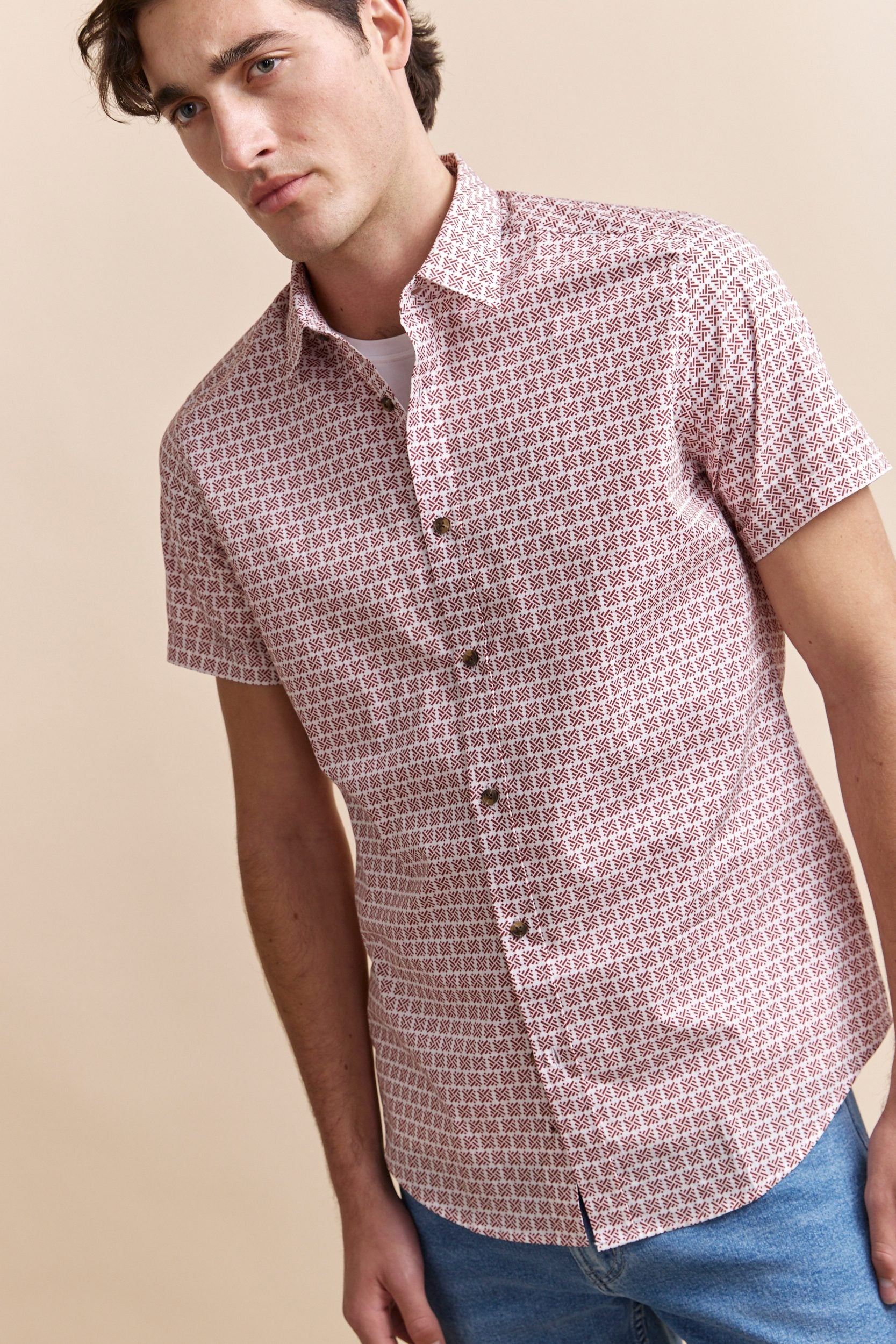 Printed poplin semi-fitted shirt