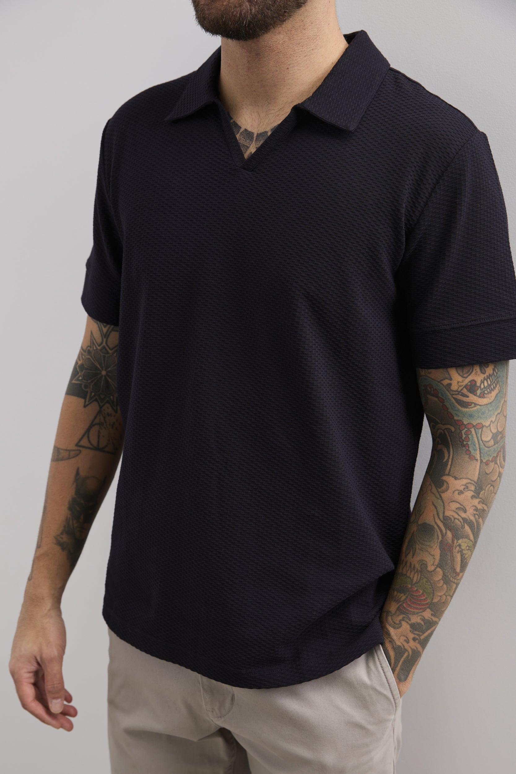 Open collar polo