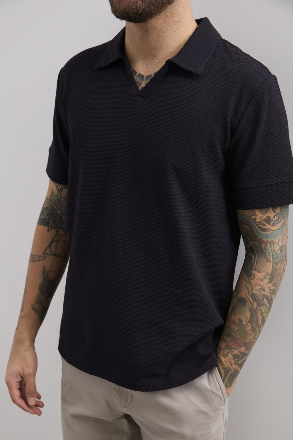Open collar polo