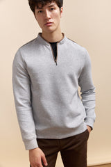 Zip crew neck collar long sleeves t-shirt