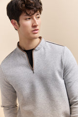 Zip crew neck collar long sleeves t-shirt