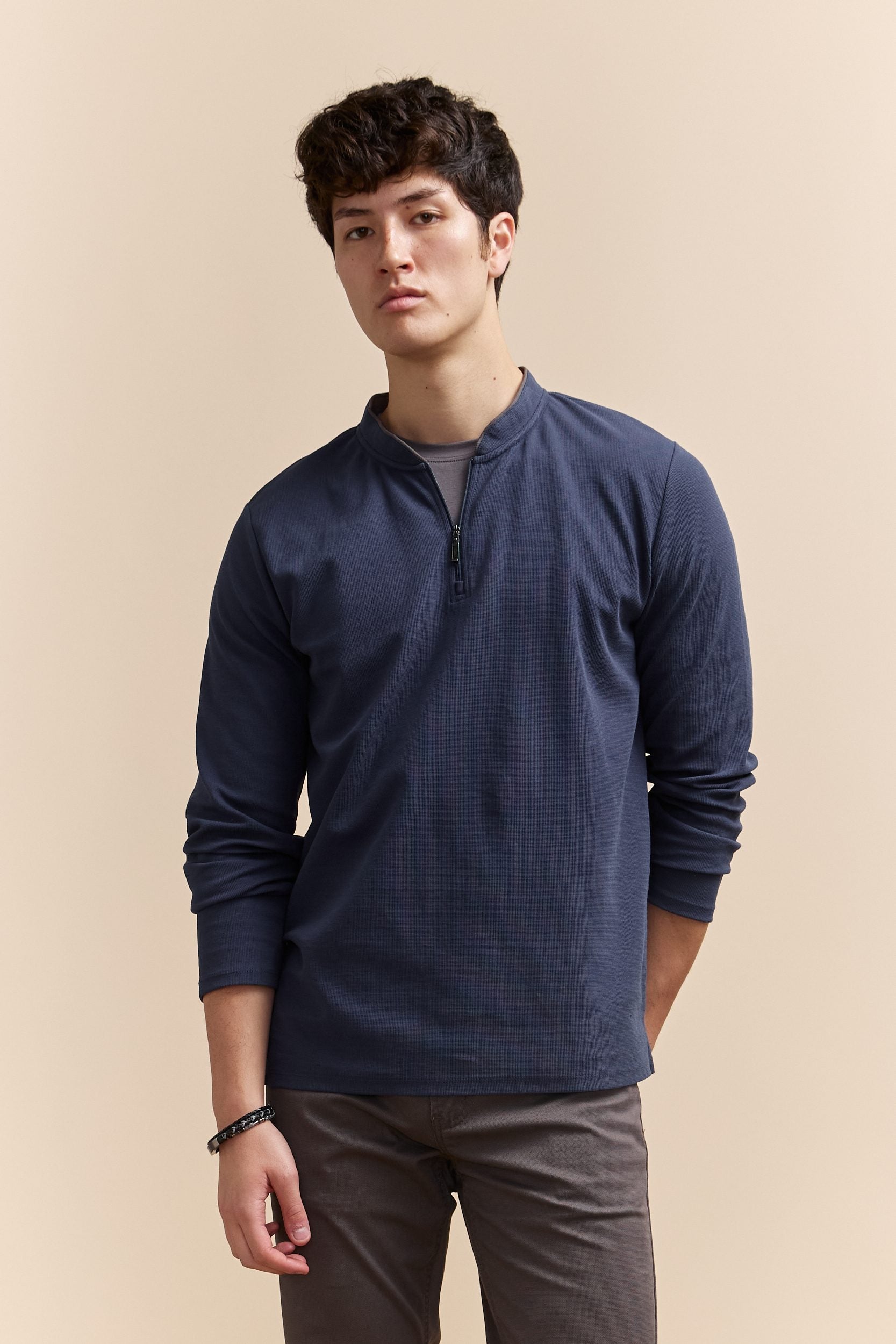 Long Sleeve zip henley t-shirt