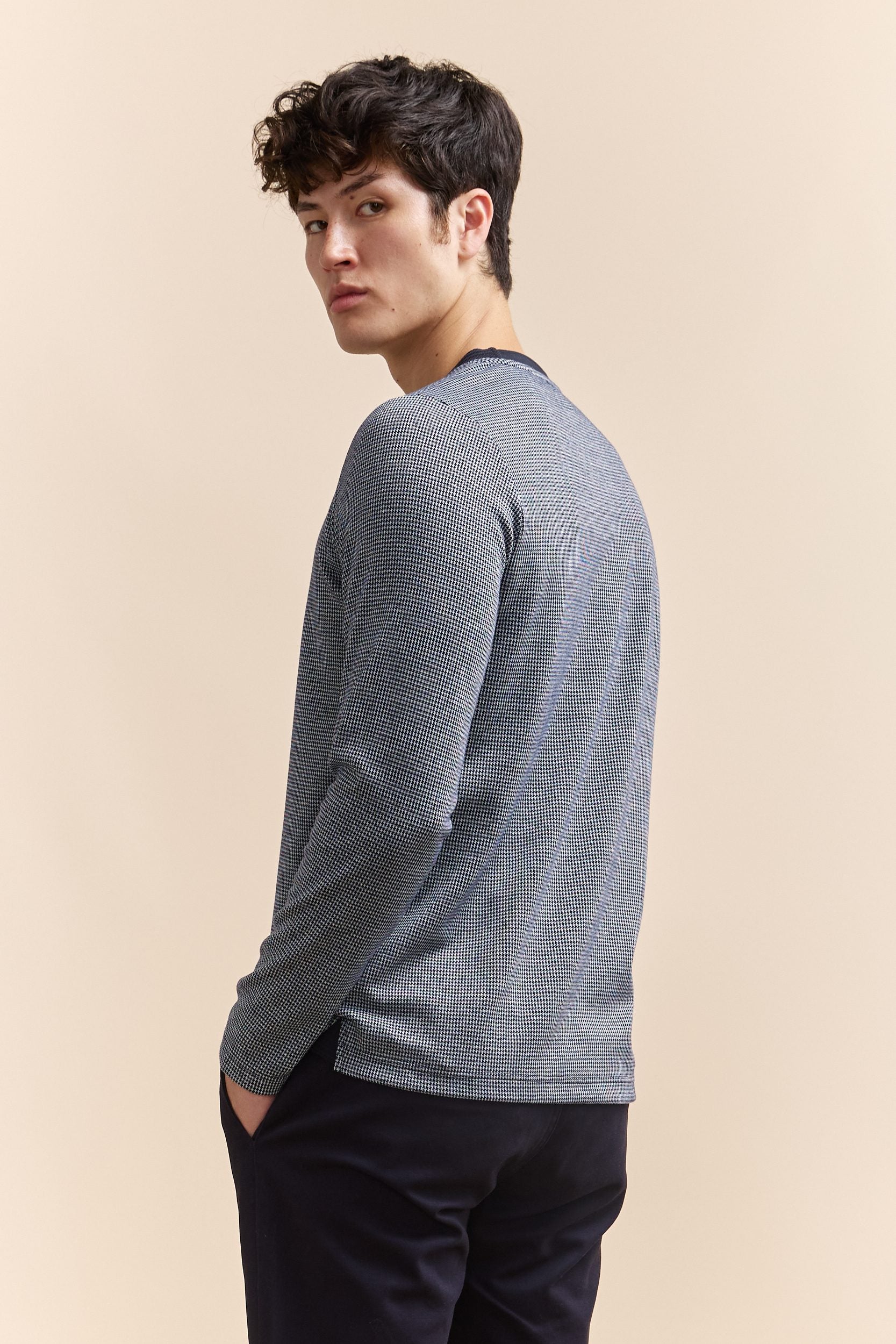 Rib detail jacquard t-shirt