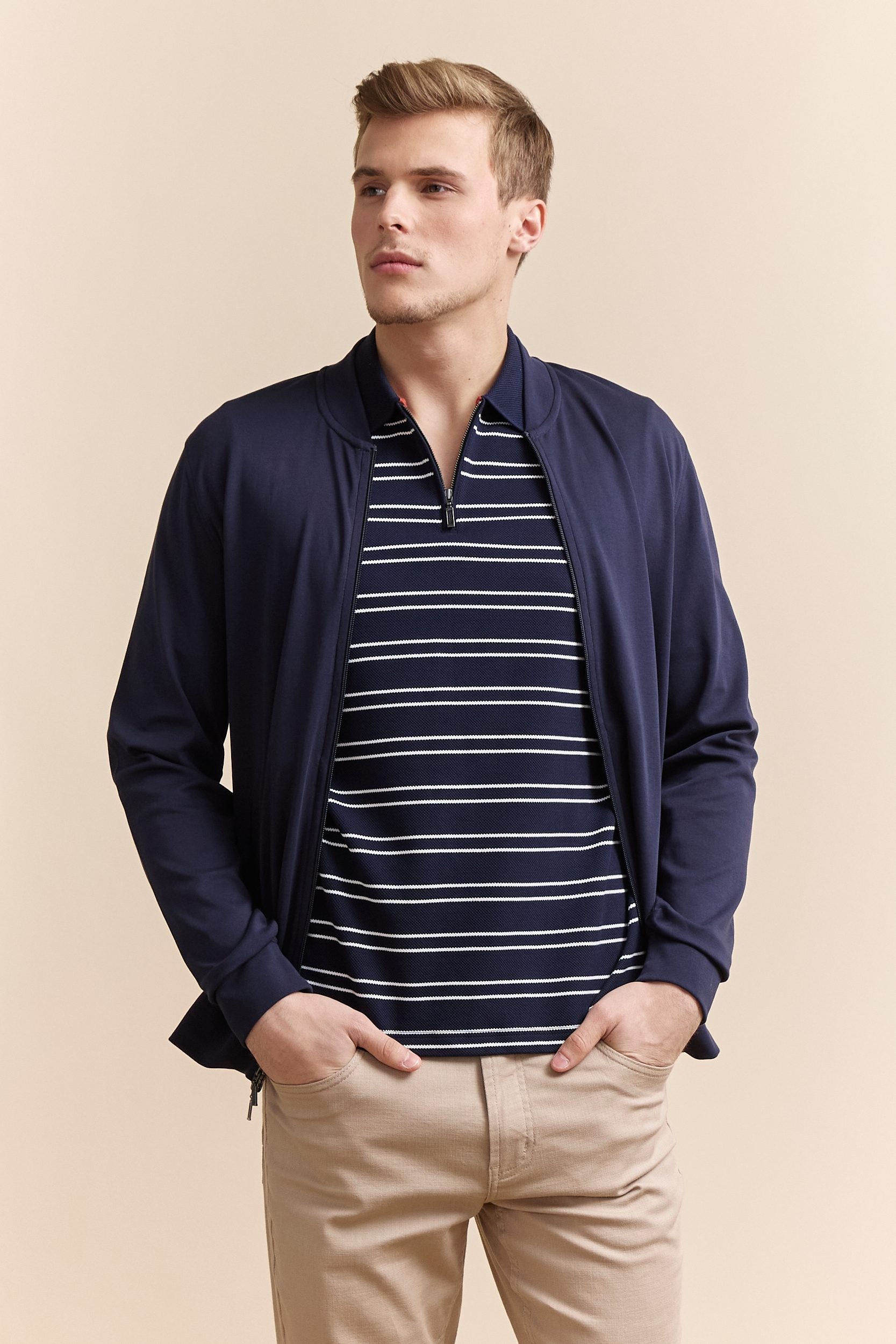 Nautical stripes zip polo