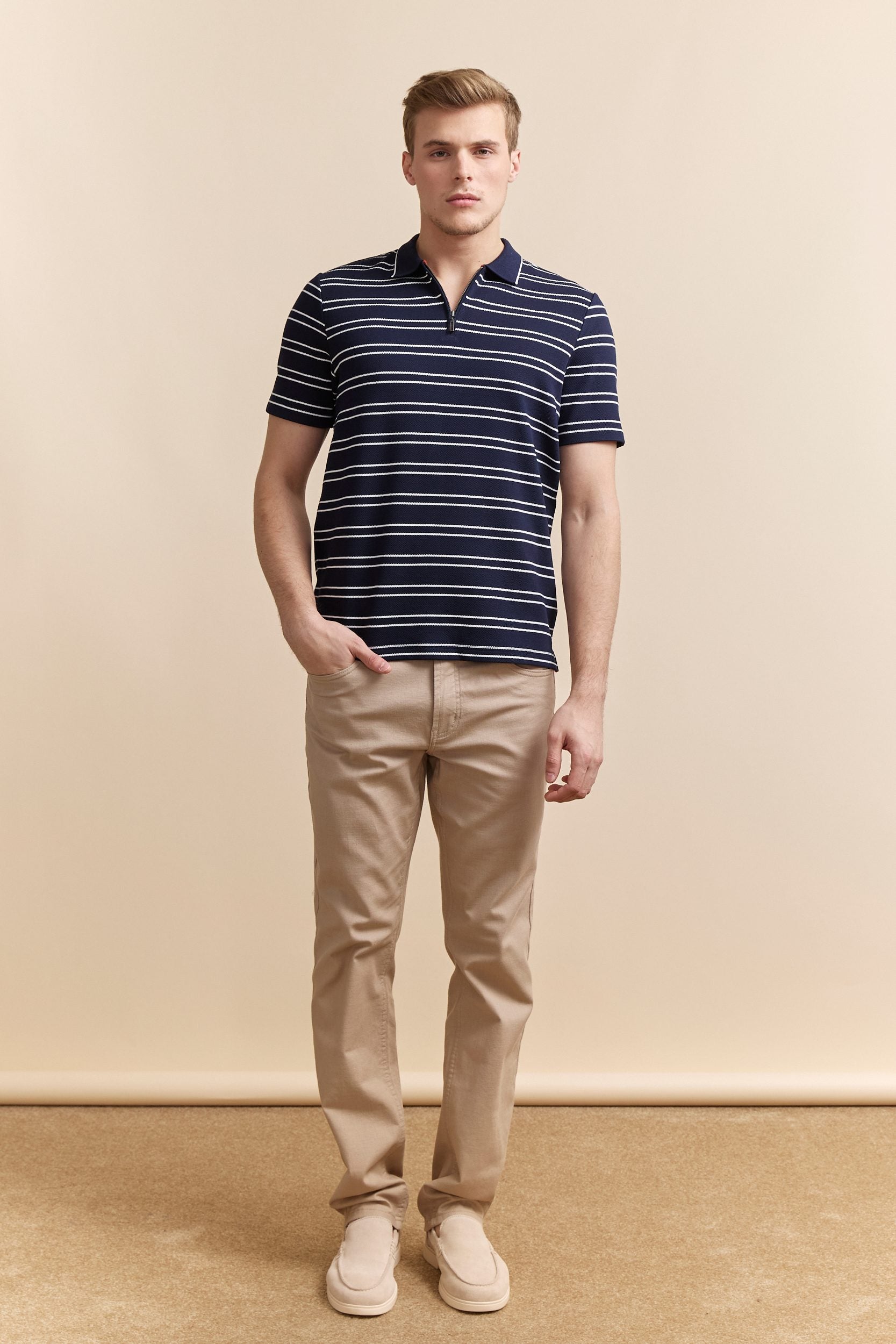 Nautical stripes zip polo