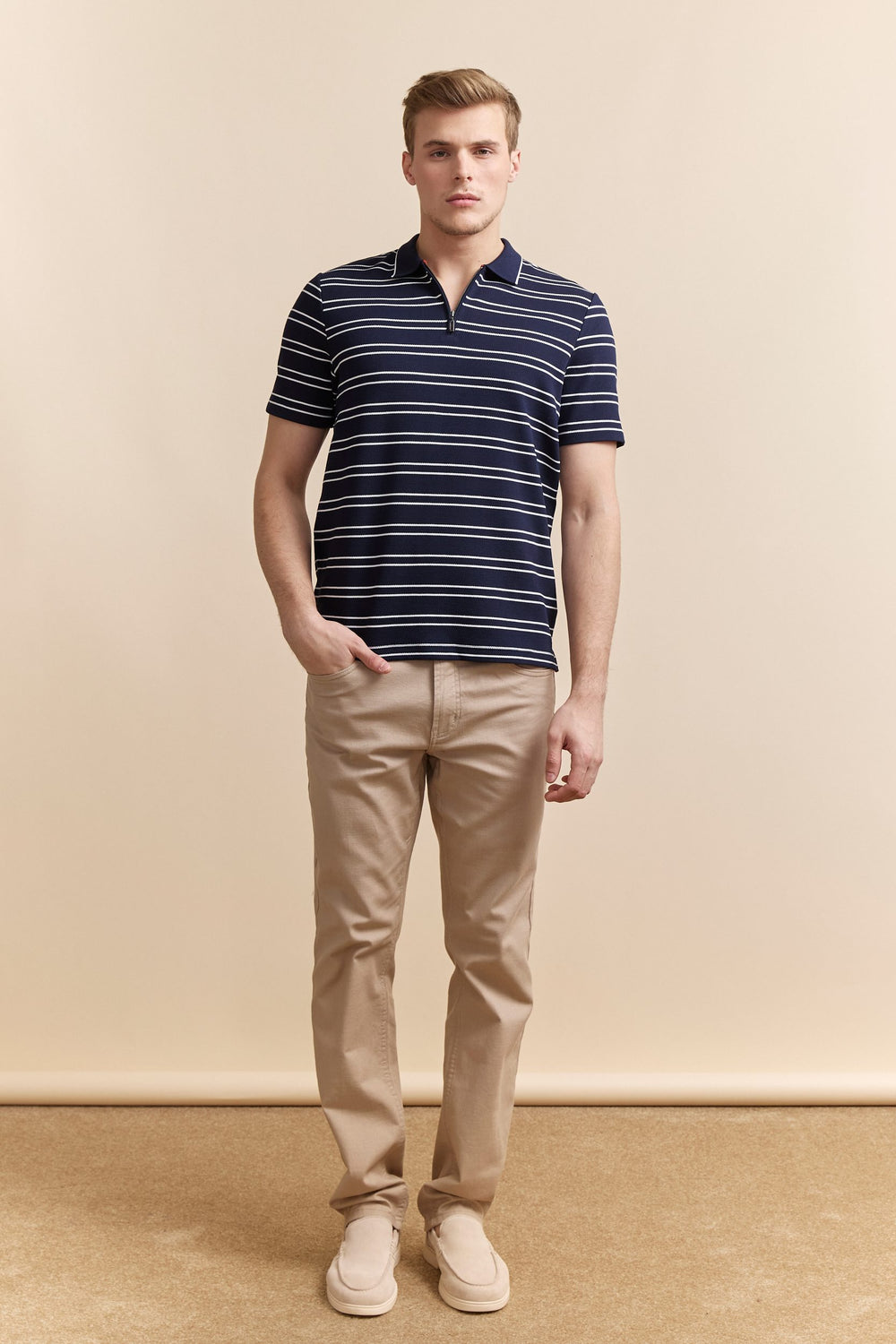 Nautical stripes zip polo