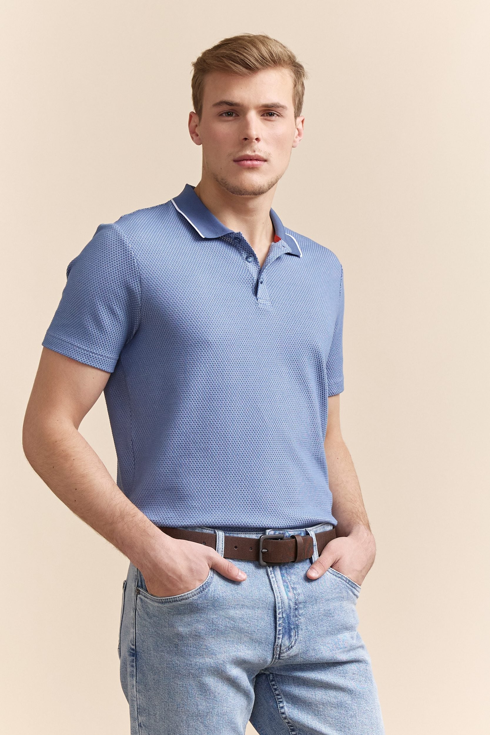 Jacquard polo with rib detail