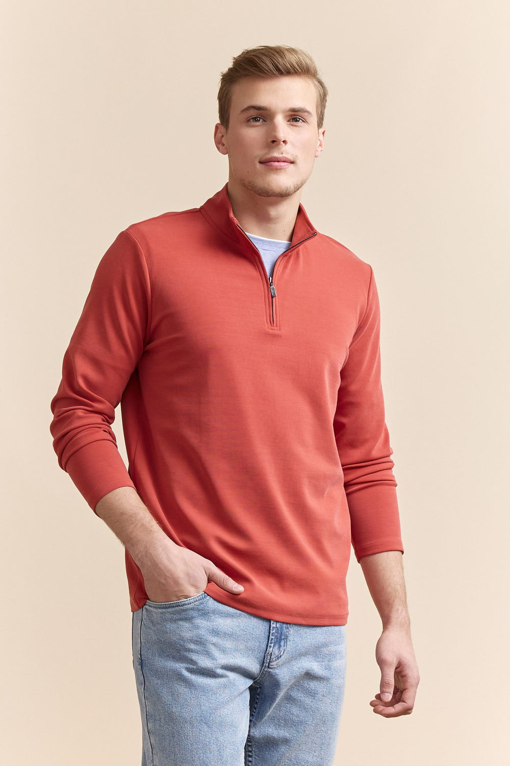 Textured half zip t-shirt