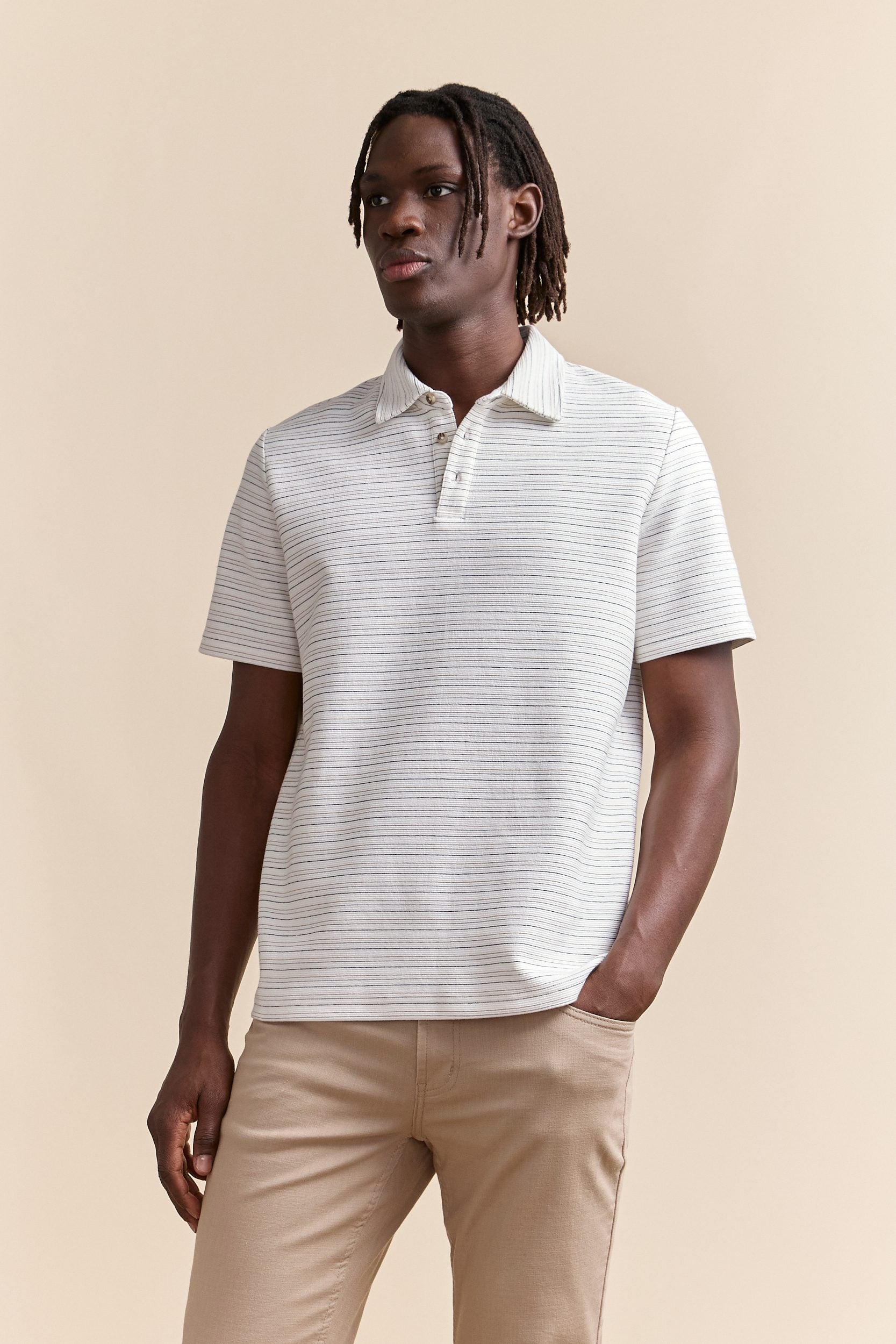 Polo with textured stripes