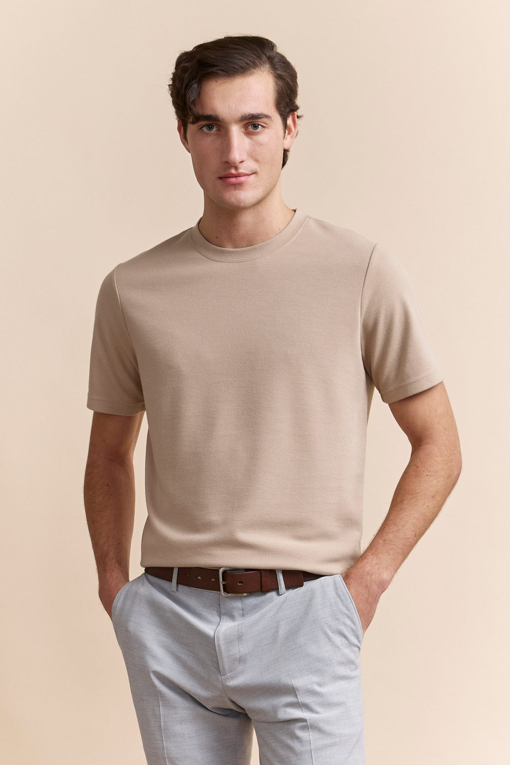 Textured crew neck t-shirt