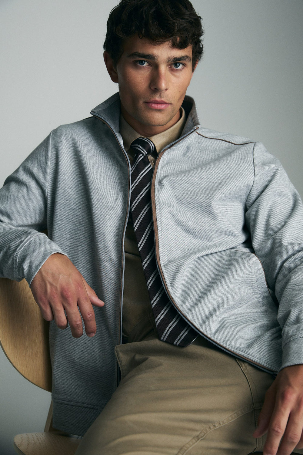 Mock neck zip-up cardigan