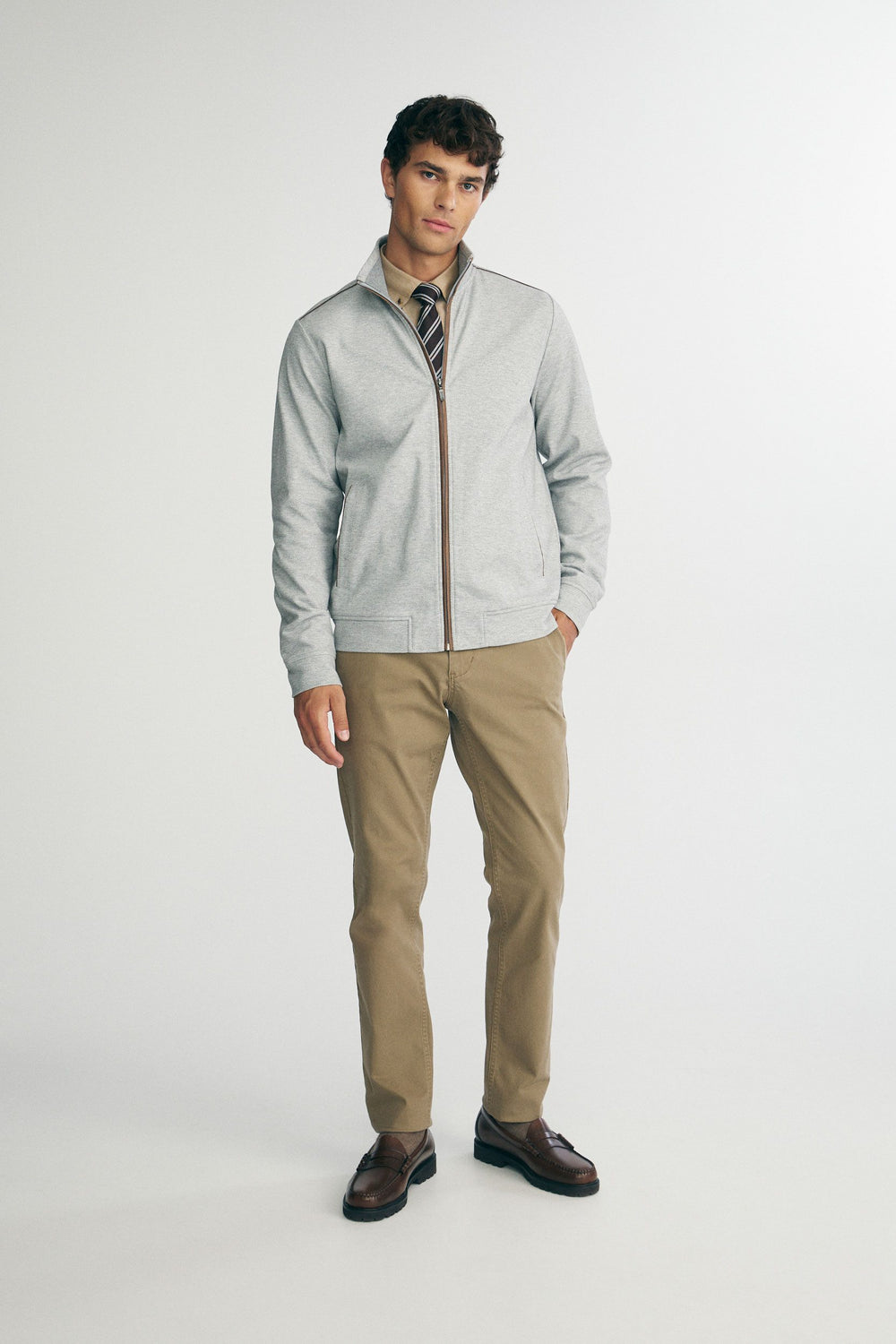 Mock neck zip-up cardigan