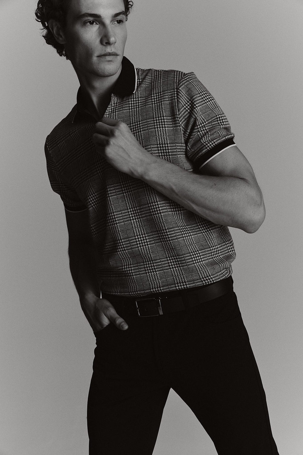 Houndstooth zip polo
