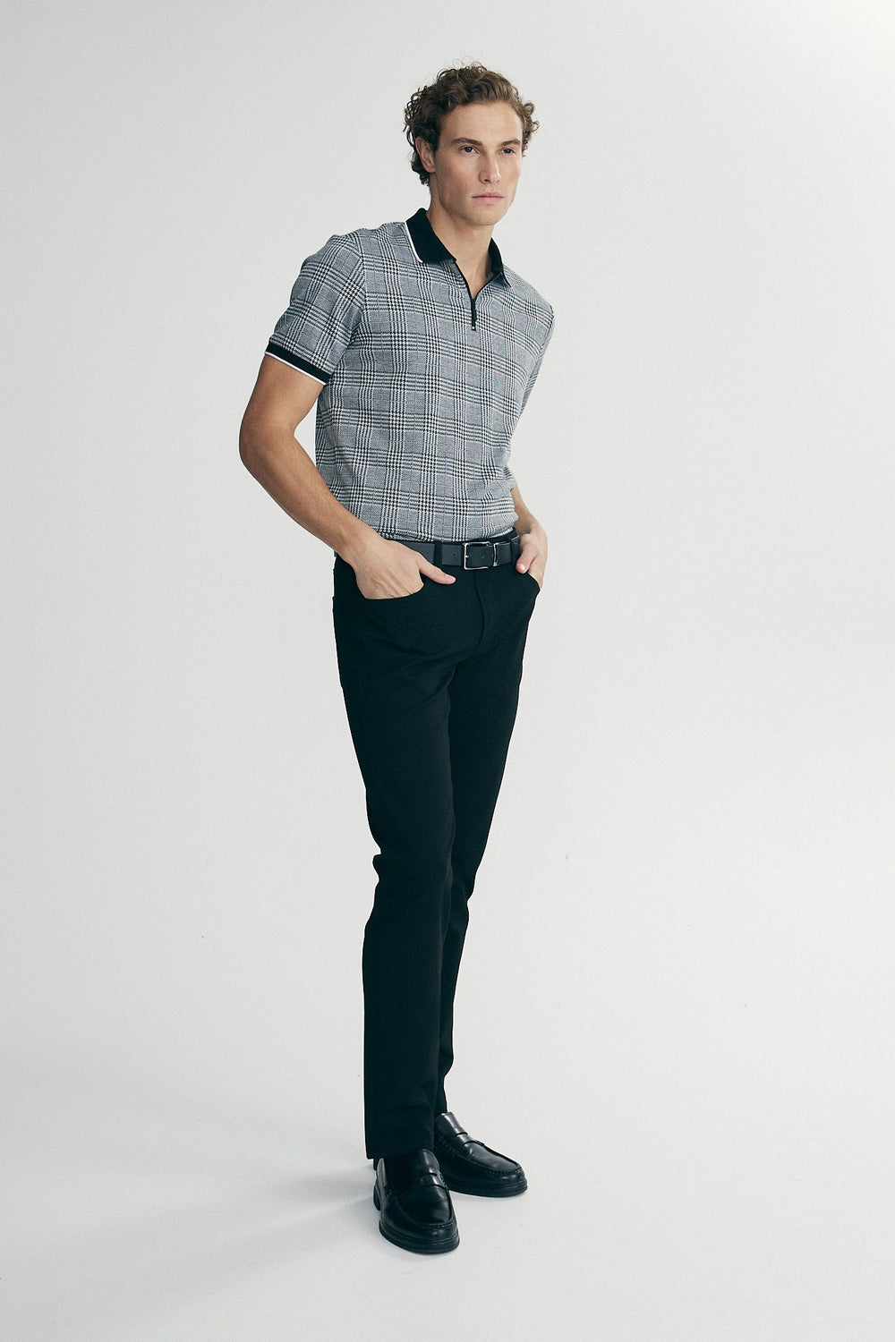 Houndstooth zip polo