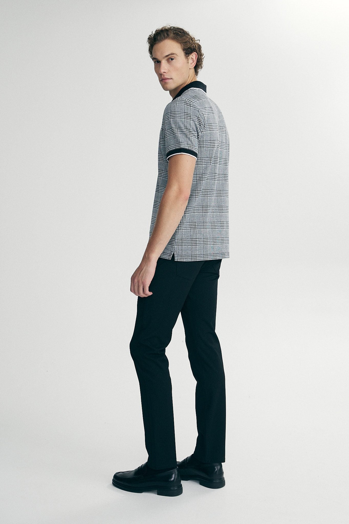 Houndstooth zip polo