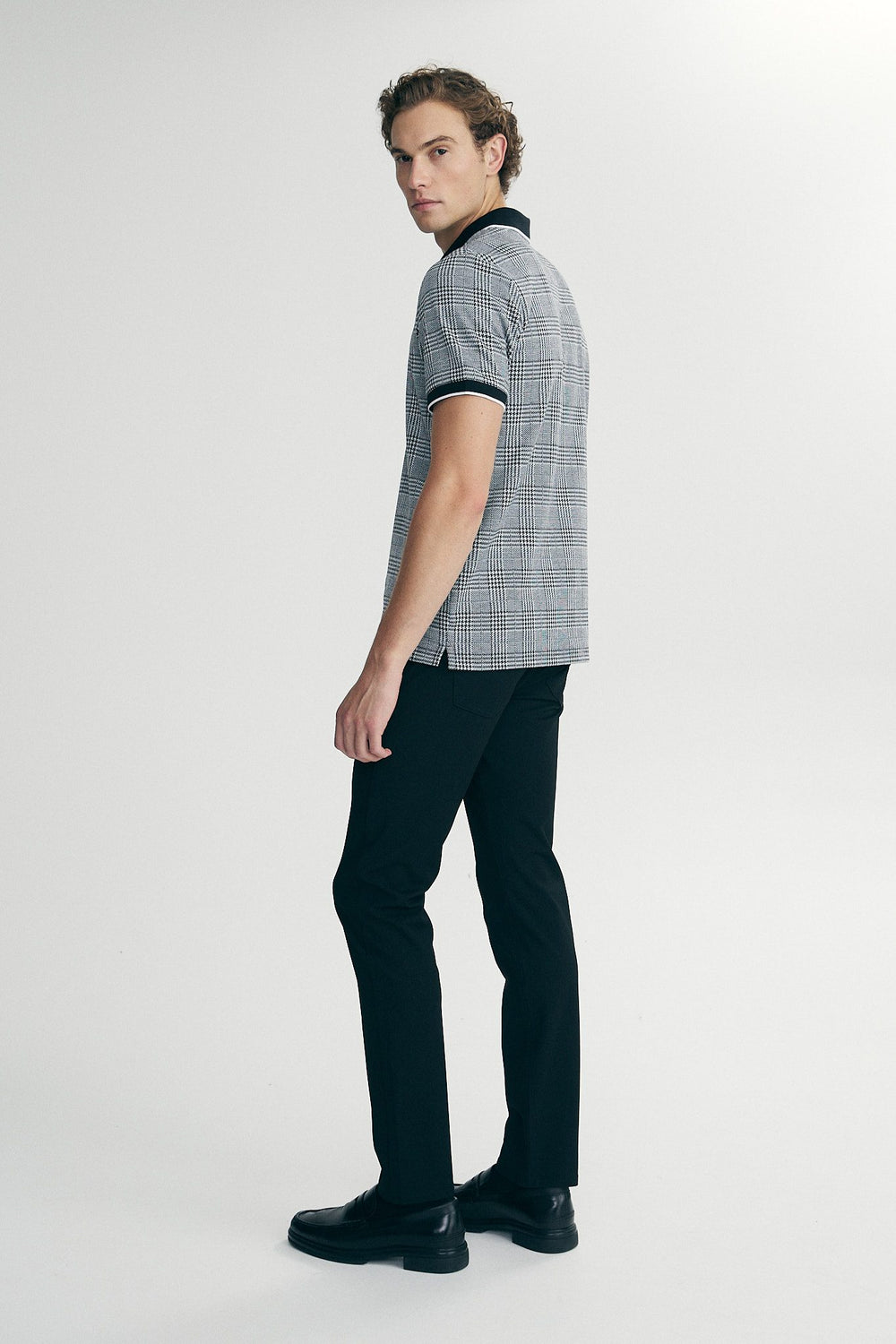Houndstooth zip polo